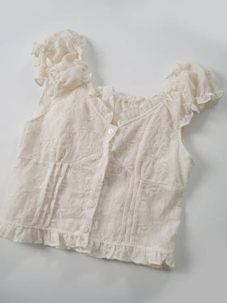 Muse Flower Jacquard Short Sleeve Blouse