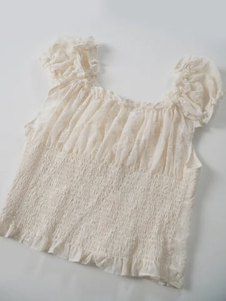 Muse Flower Jacquard Short Sleeve Blouse