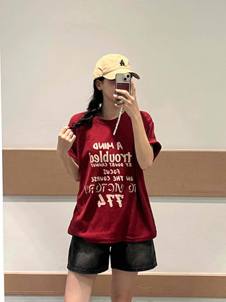 Kitsch Lettering Round Neck T-shirt