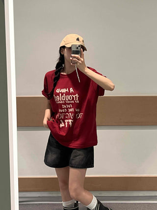Kitsch Lettering Round Neck T-shirt