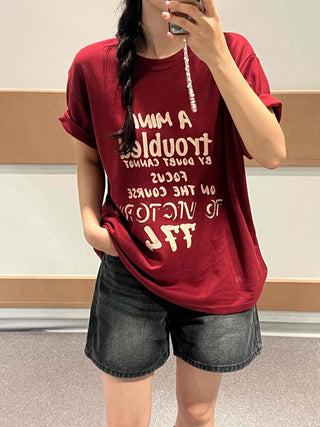 Kitsch Lettering Round Neck T-shirt