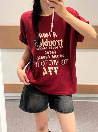 Kitsch Lettering Round Neck T-shirt