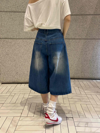 Eunice A-Line Washed Denim Bermuda Shorts
