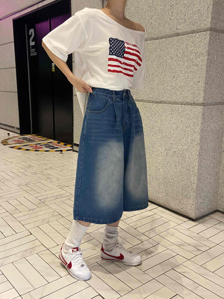 Eunice A-Line Washed Denim Bermuda Shorts