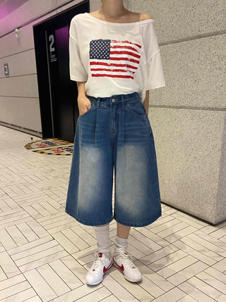 Eunice A-Line Washed Denim Bermuda Shorts