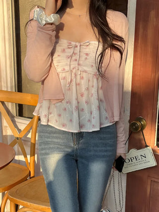 Cherry Blossom Look Rinoa Flower Chiffon Cardigan Bustier Set