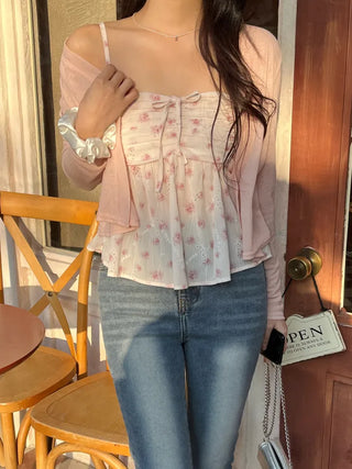 Cherry Blossom Look Rinoa Flower Chiffon Cardigan Bustier Set