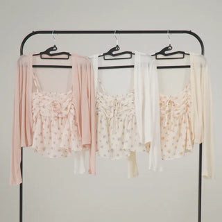 Cherry Blossom Look Rinoa Flower Chiffon Cardigan Bustier Set