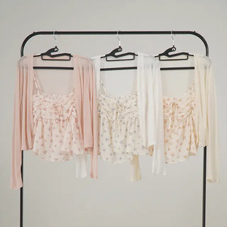 Cherry Blossom Look Rinoa Flower Chiffon Cardigan Bustier Set