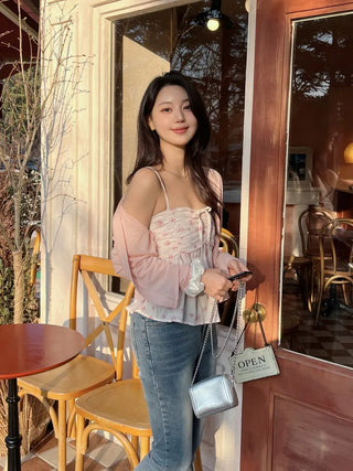 Cherry Blossom Look Rinoa Flower Chiffon Cardigan Bustier Set