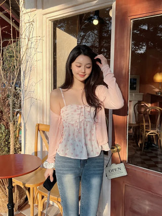 Cherry Blossom Look Rinoa Flower Chiffon Cardigan Bustier Set