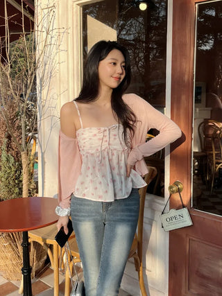 Cherry Blossom Look Rinoa Flower Chiffon Cardigan Bustier Set