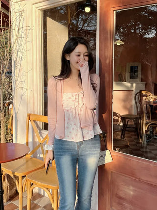 Cherry Blossom Look Rinoa Flower Chiffon Cardigan Bustier Set