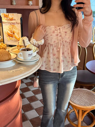 Cherry Blossom Look Rinoa Flower Chiffon Cardigan Bustier Set