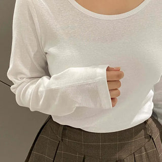 Comfortable Cotton Plain Long Sleeve T-shirt
