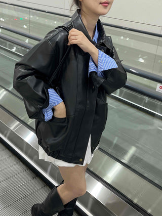 Urban Oversized Plain Shirt Collar Jacket