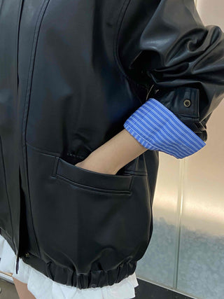 Urban Oversized Plain Shirt Collar Jacket