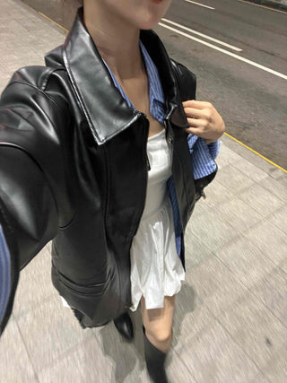 Urban Oversized Plain Shirt Collar Jacket