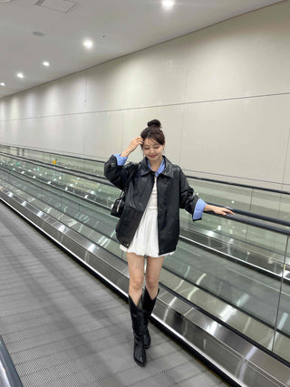 Urban Oversized Plain Shirt Collar Jacket