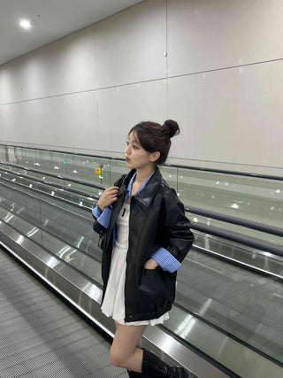 Urban Oversized Plain Shirt Collar Jacket