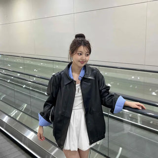 Urban Oversized Plain Shirt Collar Jacket