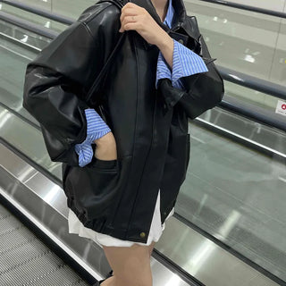 Urban Oversized Plain Shirt Collar Jacket