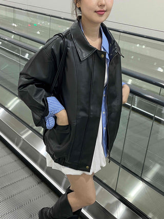 Urban Oversized Plain Shirt Collar Jacket
