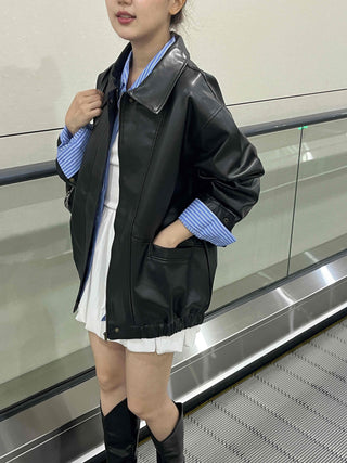Urban Oversized Plain Shirt Collar Jacket