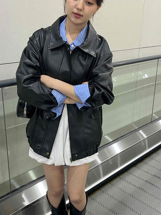 Urban Oversized Plain Shirt Collar Jacket