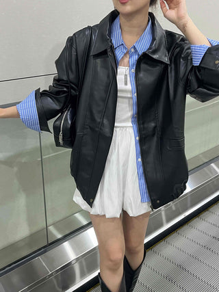 Urban Oversized Plain Shirt Collar Jacket