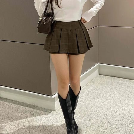 Casual Check Pleated Mini Skirt