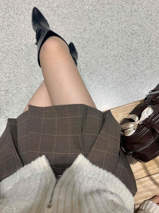 Casual Check Pleated Mini Skirt