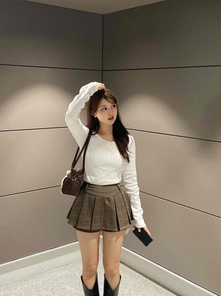 Casual Check Pleated Mini Skirt
