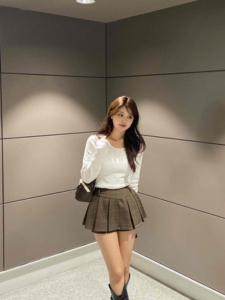 Casual Check Pleated Mini Skirt