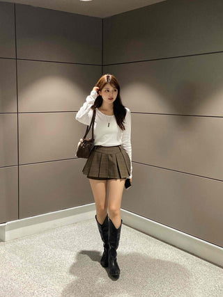 Casual Check Pleated Mini Skirt
