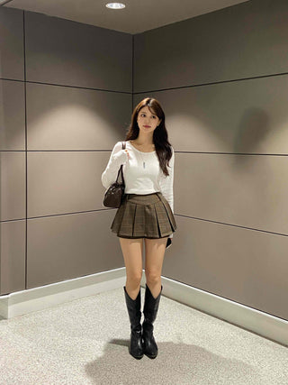 Casual Check Pleated Mini Skirt