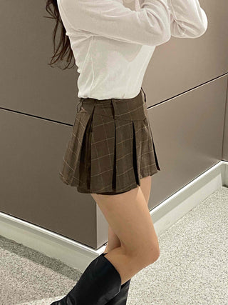 Casual Check Pleated Mini Skirt