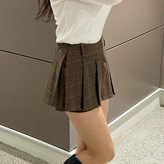 Casual Check Pleated Mini Skirt