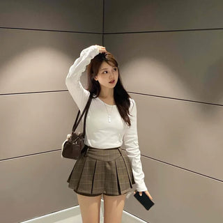 Casual Check Pleated Mini Skirt
