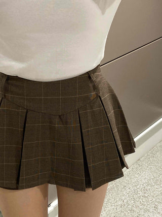 Casual Check Pleated Mini Skirt
