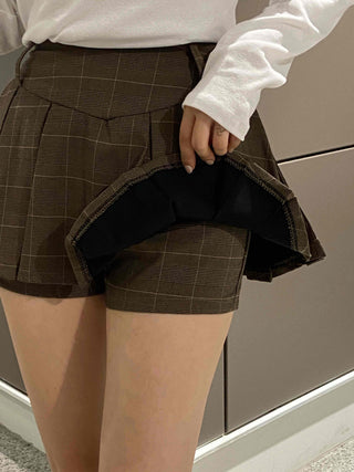 Casual Check Pleated Mini Skirt