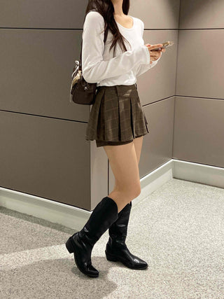 Casual Check Pleated Mini Skirt