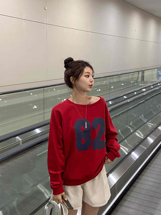 Comfort Numbering Off-Shoulder Sweatshirt