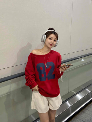 Comfort Numbering Off-Shoulder Sweatshirt