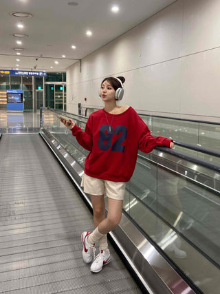 Comfort Numbering Off-Shoulder Sweatshirt