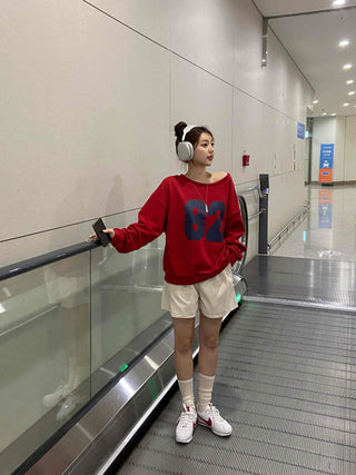 Comfort Numbering Off-Shoulder Sweatshirt