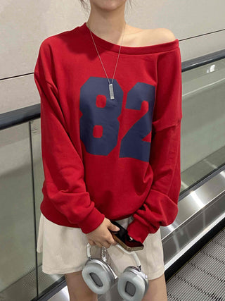 Comfort Numbering Off-Shoulder Sweatshirt