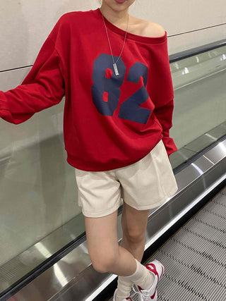 Comfort Numbering Off-Shoulder Sweatshirt