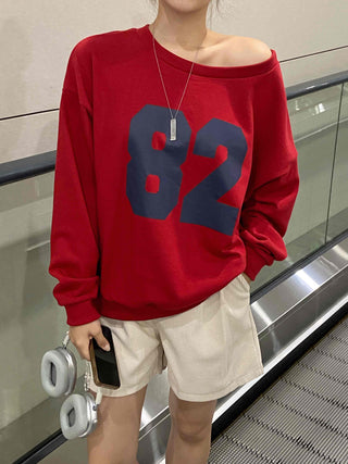 Comfort Numbering Off-Shoulder Sweatshirt