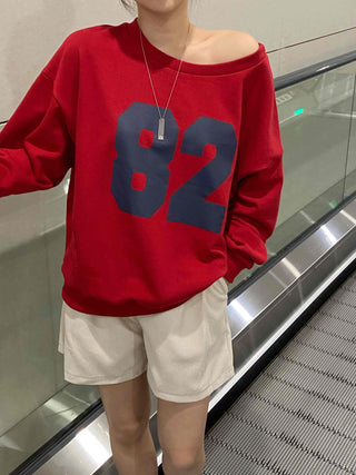 Comfort Numbering Off-Shoulder Sweatshirt